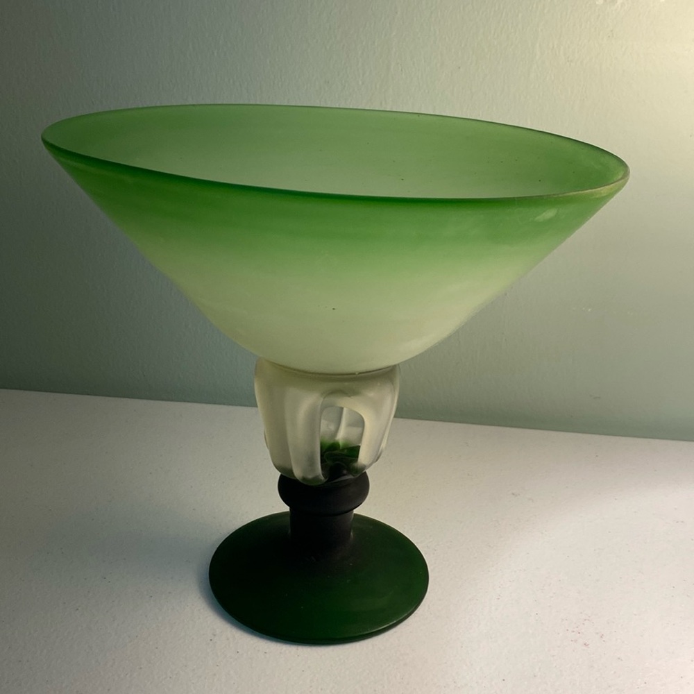 Large Art Deco Frosted Handblown Glass Pedestal Centerpiece